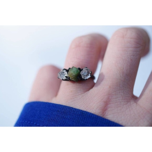 Raw Emerald Diamond Ring Rough Diamond Engagement Ring Handmade Diamond … - Picture 6 of 7